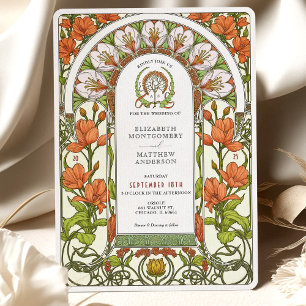 Bränd Orange Lilies Art nouveau Fall Wedding Inbjudningar