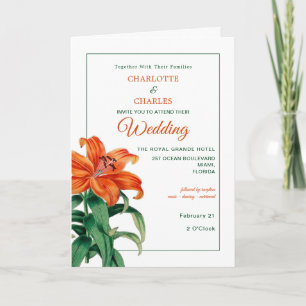 Bränd Orange Lilies Snyggt Blommigt Bröllop Inbjudan