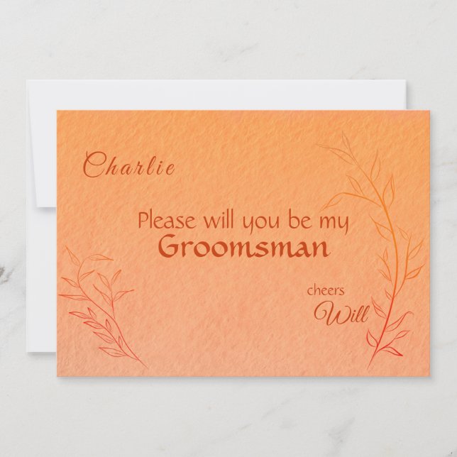 Bränd orange linjekonstblad Ombré Höstbröllop Inbjudningar (Framsida)