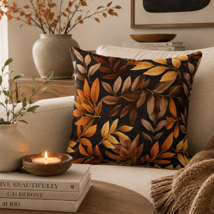 Bränd orange mocha brun Eleganta höstlövar Kudde