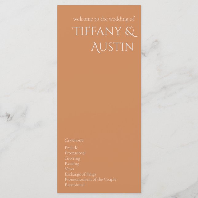 Bränd Orange Modern Bröllopsprogram (Framsida)