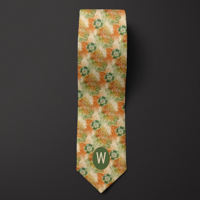 Bränd Orange, Moss Grönt Abstrakt Blommigt Monogra Slips (Skapare uppladdad)