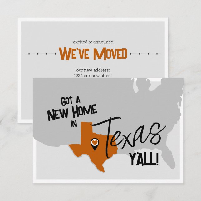 Bränd Orange nytt hem i Texas Y'all Flytta Meddelande (Fram/baksida)