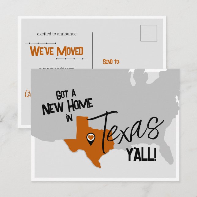 Bränd Orange nytt hem i Texas Y'all Flytta Vykort (Fram/baksida)