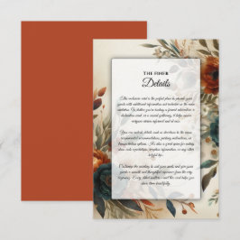 Bränd Orange och Blå blommor Bröllop Tilläggskort