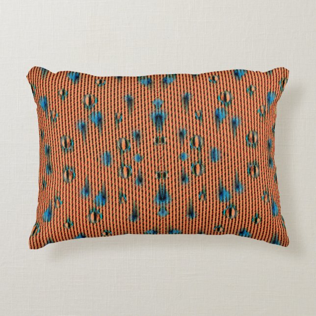 Bränd Orange och Blue Fabric Mönster Prydnadskudde (Framsidan)