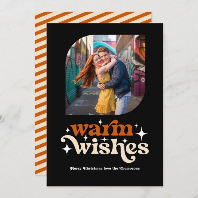 Bränd Orange och Champagne Retro-julfoto Julkort (Fram/baksida)