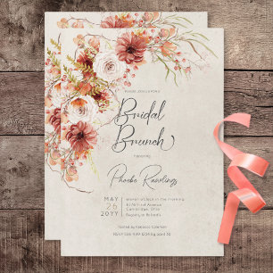 Bränd Orange och Cream Boho Blommigt Möhippa Brunc Inbjudningar