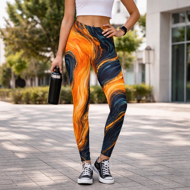 Bränd Orange och Marinblå Marmor Djärv Virvel  Leggings (Skapare uppladdad)