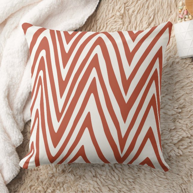 Bränd orange och off-white zebradesignad kudde (Filt)