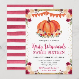 Bränd Orange och röd Blommigt Pumpkins Fall Sweet  Inbjudningar
