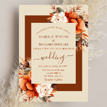 Bränd Orange och rost Blommigt med QR-kod Bröllop