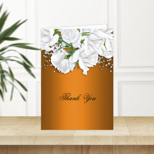 Bränd Orange och Vit ros Bouquet Bröllop Tack Kort