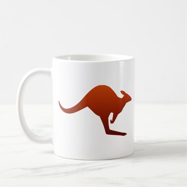 Bränd orange ökenfärgskiftande kängurusilhuett kaffemugg (Vänster)