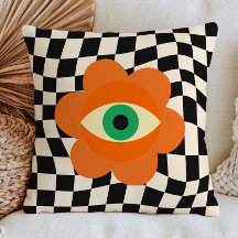 Bränd Orange Onda Ögat Tusenskönor på Rutigt Mönst