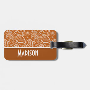 Bränd Orange Paisley; Blommigt Bagagebricka