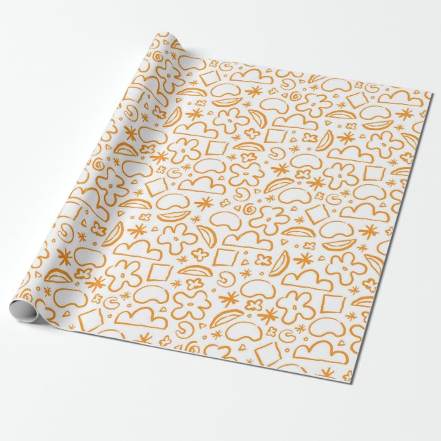 Bränd Orange Pastel Doodle Mönster Presentpapper (Utrullad)