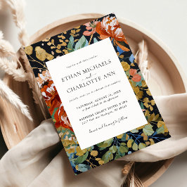 Bränd Orange Peonies Blommigt Guld Painting Bröllo Inbjudningar