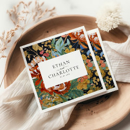 Bränd Orange Peonies Blommigt Painting Guld Bröllo Pappersservett