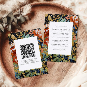 Bränd Orange Peony Blommigt Painting QR Code Bröll Inbjudningar