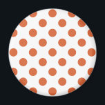 Bränd orange polka dots magnet<br><div class="desc">Bränd orange polka dots mot vit bakgrund.</div>