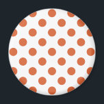 Bränd orange polka dots magnet<br><div class="desc">Bränd orange polka dots mot vit bakgrund.</div>