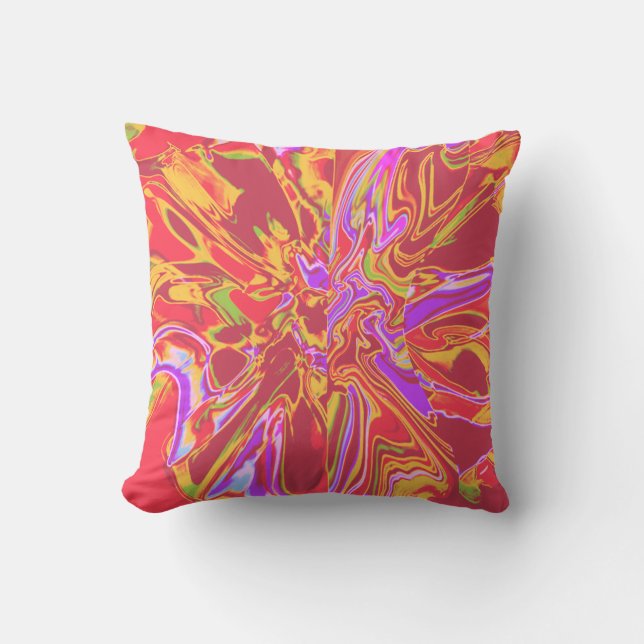 Bränd Orange Psychedelic Flower med Guld Lilac Kudde (Framsida)