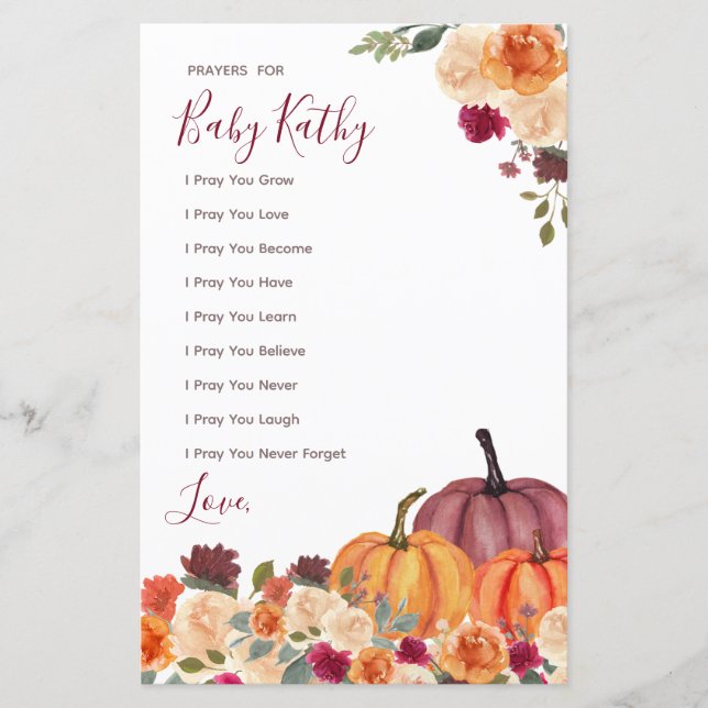 Bränd orange Pumpkin Kärlek Prayers för Baby-tecke (Framsida)