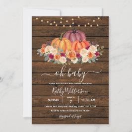 Bränd Orange Pumpkin Rustic Wood Baby Shower Inbjudningar