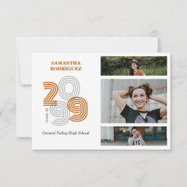 Bränd Orange Retro Big Numbers 3-fotofoto Studente Inbjudningar