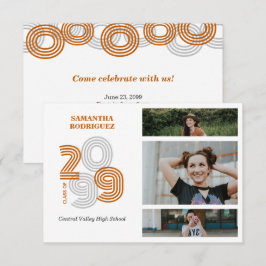 Bränd Orange Retro Big Numbers 3-fotofoto Studente Inbjudningar