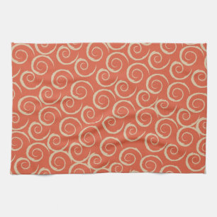 Bränd Orange Retro Swirl Mönster Kökshandduk