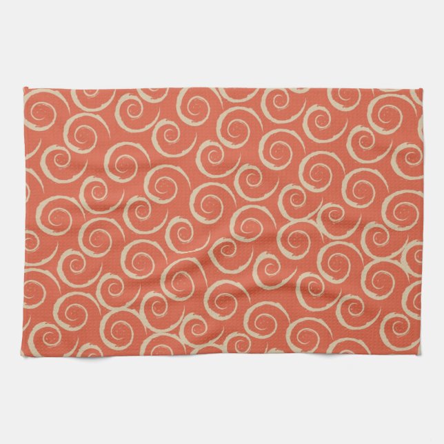 Bränd Orange Retro Swirl Mönster Kökshandduk (Horisontell)