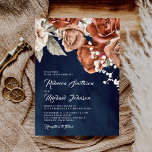 Bränd Orange Ro Terracotta Blommigt Navy Bröllop Inbjudningar<br><div class="desc">Akta dina gäster med den här eleganten.. .. temat bröllopsinbjudan med vackra blommor med modern typografi. Lägg bara till din händelseinformation i den här mallen som är enkel att använda för att göra den till en inbjudan av typen en.</div>