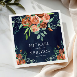 Bränd Orange Ro Terracotta Blommigt Navy Bröllop Pappersservett