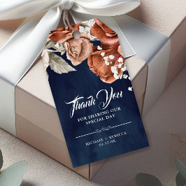 Bränd Orange Ro Terracotta Blommigt Navy Bröllop Presentetikett