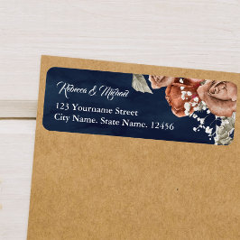 Bränd Orange Ro Terracotta Blommigt Navy Bröllop Returadress Etikett