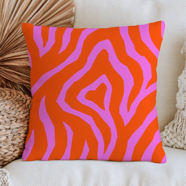 Bränd Orange & Rosa Zebrarandig Mönster Maximalist Kudde (Skapare uppladdad)