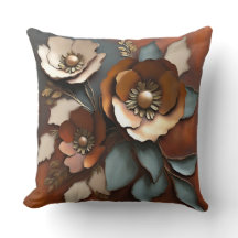 Bränd orange rost teal blommönster