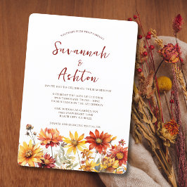 Bränd Orange Rust Blommigt Fall Wedding Inbjudningar