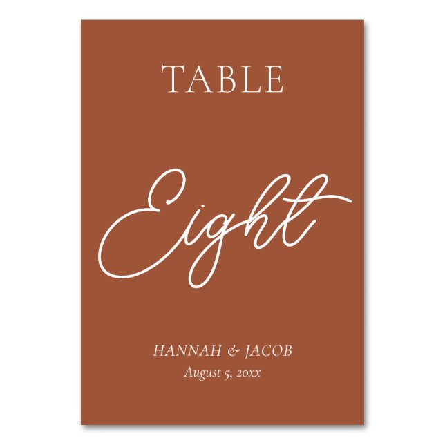 Bränd Orange Rust Bröllop åtta Bordsnummer (Framsidan)