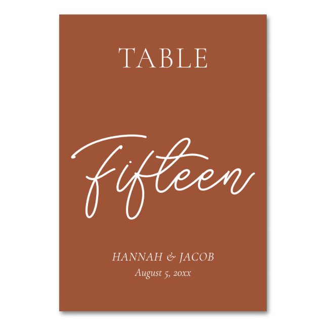 Bränd Orange Rust Bröllop femton Bordsnummer (Framsidan)
