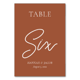 Bränd Orange Rust Bröllop sex Bordsnummer