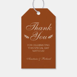 Bränd Orange Rustic Lövs Tack Bröllop Presentetikett