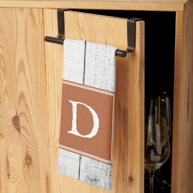 Bränd Orange, Rustic Monogram Towel Kökshandduk (Thirds Fold)