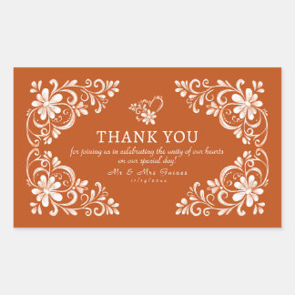 Bränd Orange Shabby Chic Tack För Bröllopsdekal Rektangulärt Klistermärke