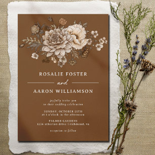 Bränd Orange Sienna   Elegant Boho Blommig Bröllop Inbjudningar