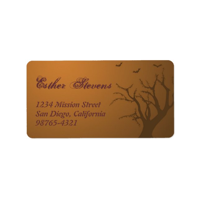 Bränd orange skrämmande träd Halloween-returadress Adressetikett (Framsidan)
