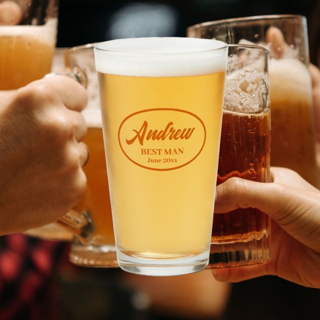 Bränd Orange, skuren Namn Bröllop Best Man Glaskopp (In Situ)