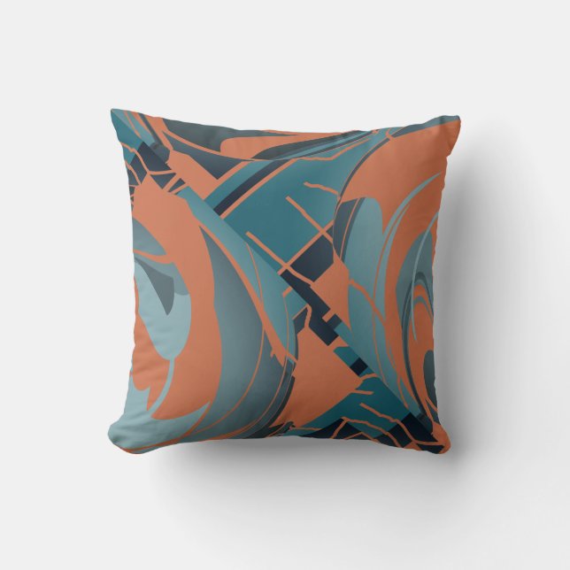 Bränd Orange Slate Seafoam Swiring Lush Löv Motif Kudde (Framsida)